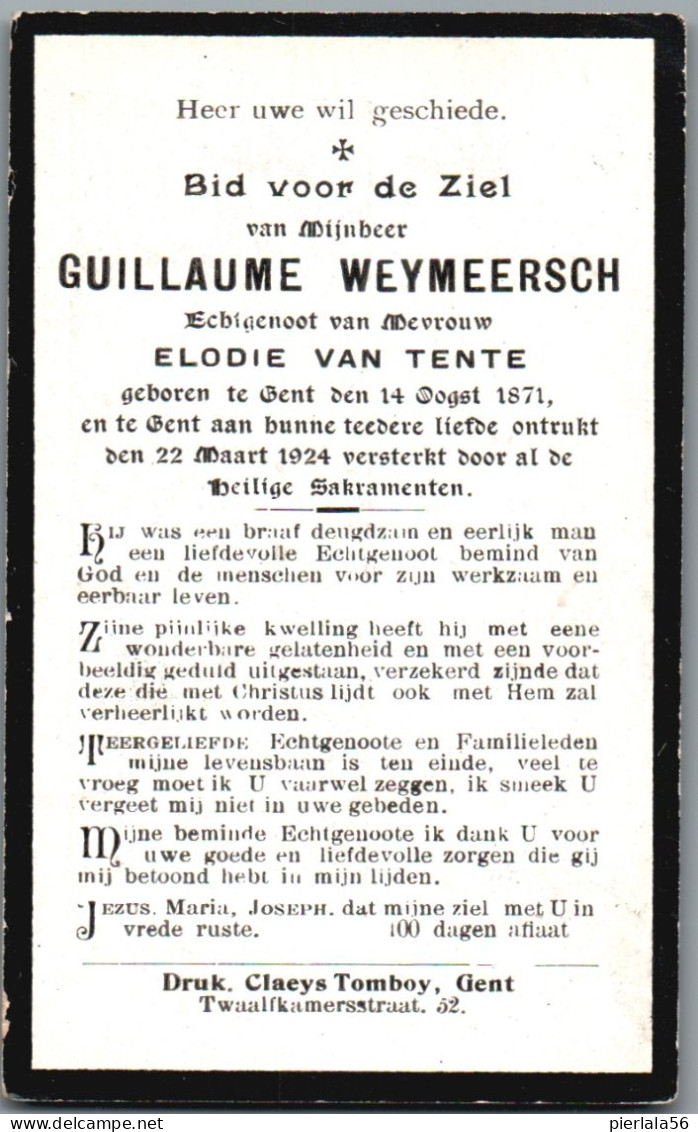 Bidprentje Gent - Weymeersch Guillaume (1871-1924) - Devotion Images