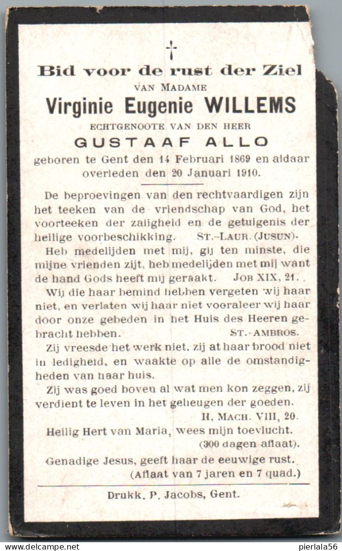 Bidprentje Gent - Willems Virginie Eugenie (1869-1910) Beschadigd - Devotion Images