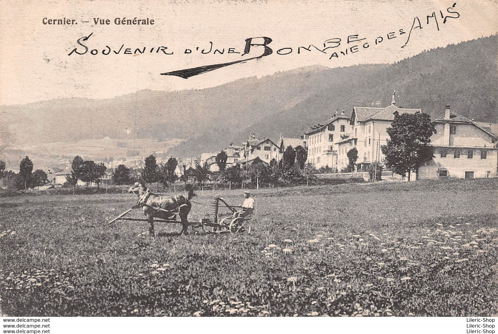 SCHWEIZ►CPA►1908►CERNIER►VUE GÉNÉRALE►ATTELAGE + FAUCHEUSE ►ÉDIT. HUGUENIN ET GRIVAZ, NEUCHÂTEL - Neuchâtel