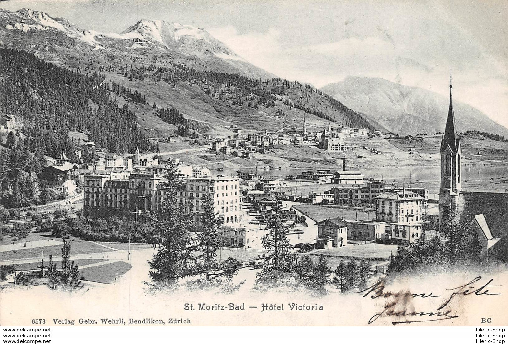 ►ST. MORITZ-BAD ◄HOTEL VICTORIA►1904◄►CACHET TRIANGULAIRE SUR TIMBRE TAXE 10 CENTIMES►WEHRLI, BENDLIKON No 6573 - St. Moritz