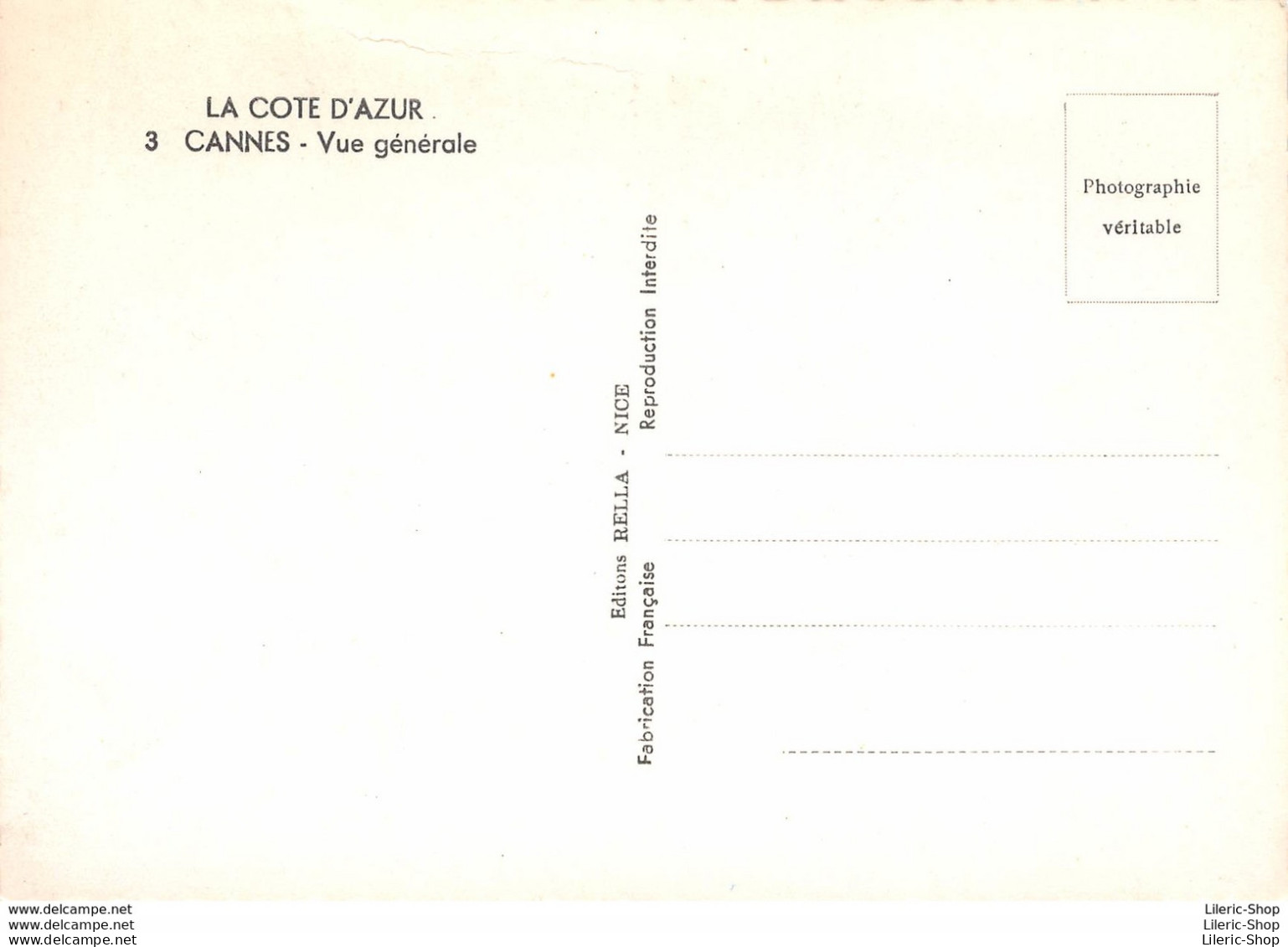 ►CANNES◄06►CPSM►±1960◄►VUE GÉNÉRALE► ÉDIT. RELLA No 3 - Cannes