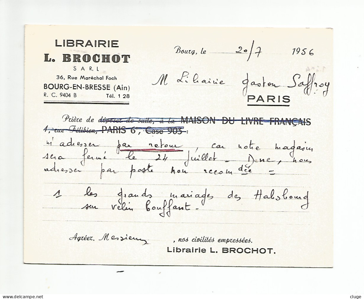 01 - BOURG En BRESSE - Librairie L. Brochot  ( Vue Recto Verso ) - Autres & Non Classés