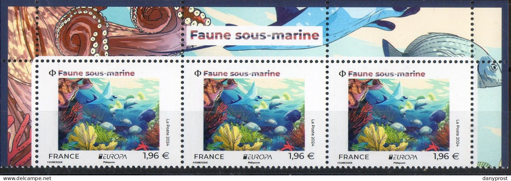 FR 2024-  Haut Titré Illustré  " EUROPA - Faune Sous - Marine " 1 Bande 3ex à 1.96 €  - Neuf** - Unused Stamps