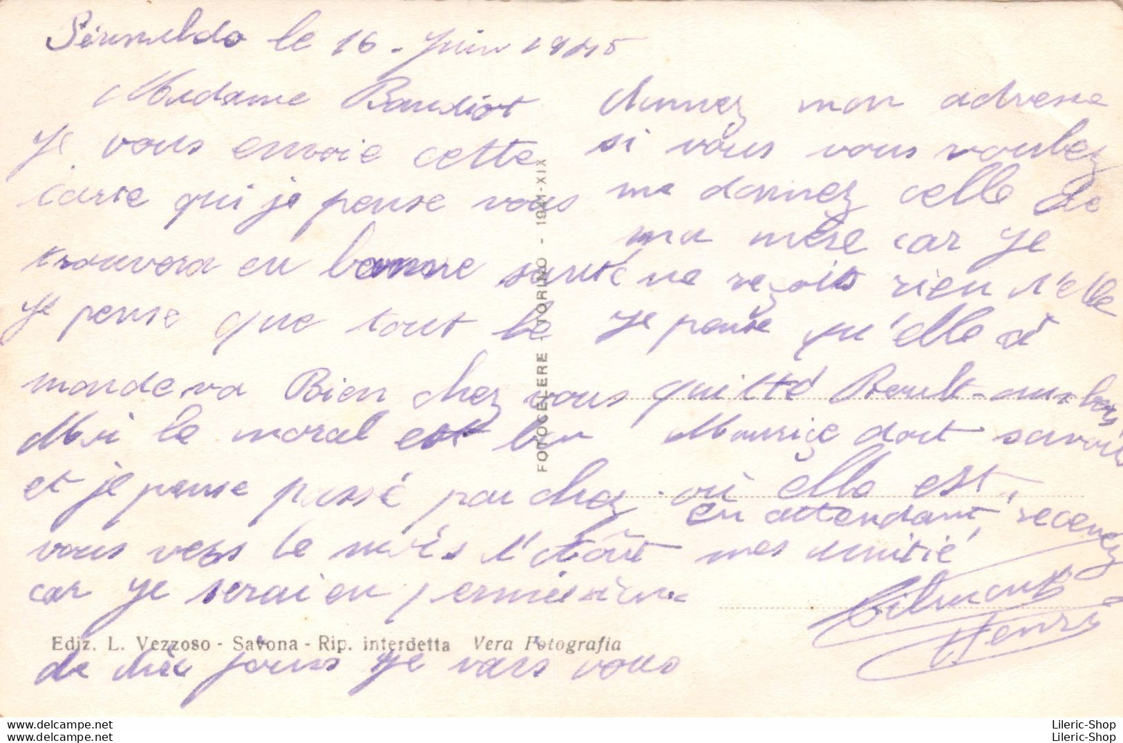 ITALIA - SALUTI DA PERINALDO Cartolina 1945 ♣♣♣ - Other & Unclassified