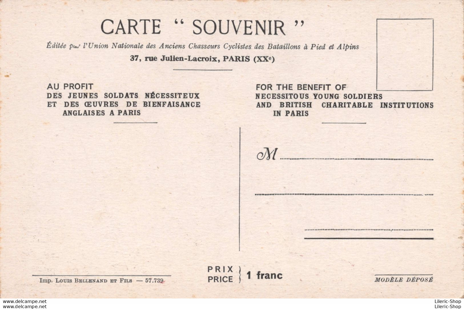 "SOUVENIR" Au Profit Des Jeunes Soldats Nécessiteux - PARIS-LONDRES 28 VI 1938 ♥♥♥ - Heimat