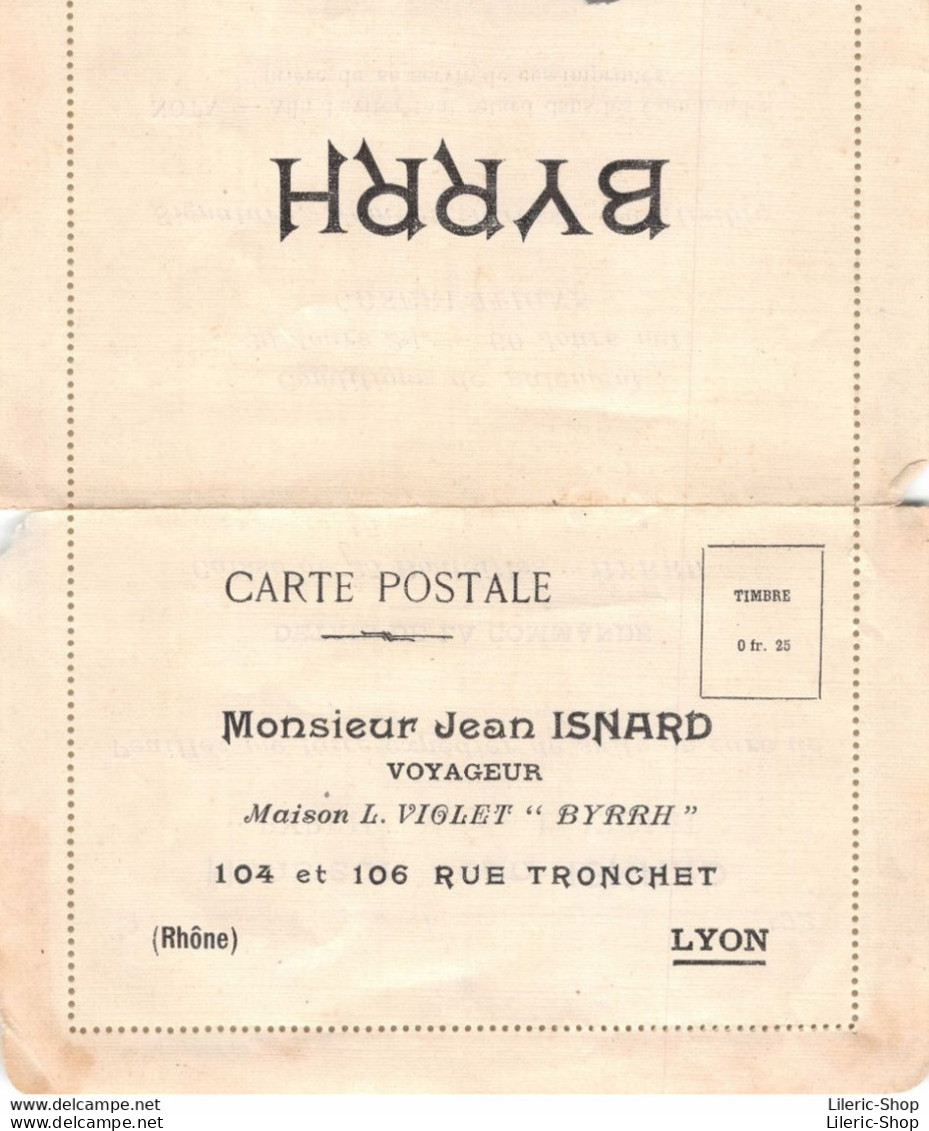 Maison L. VIOLET "BYRRH" Carte Postale De Commande Adressée à Mr Jean ISNARD Voyageur Rue Tronchet LYON - Advertising