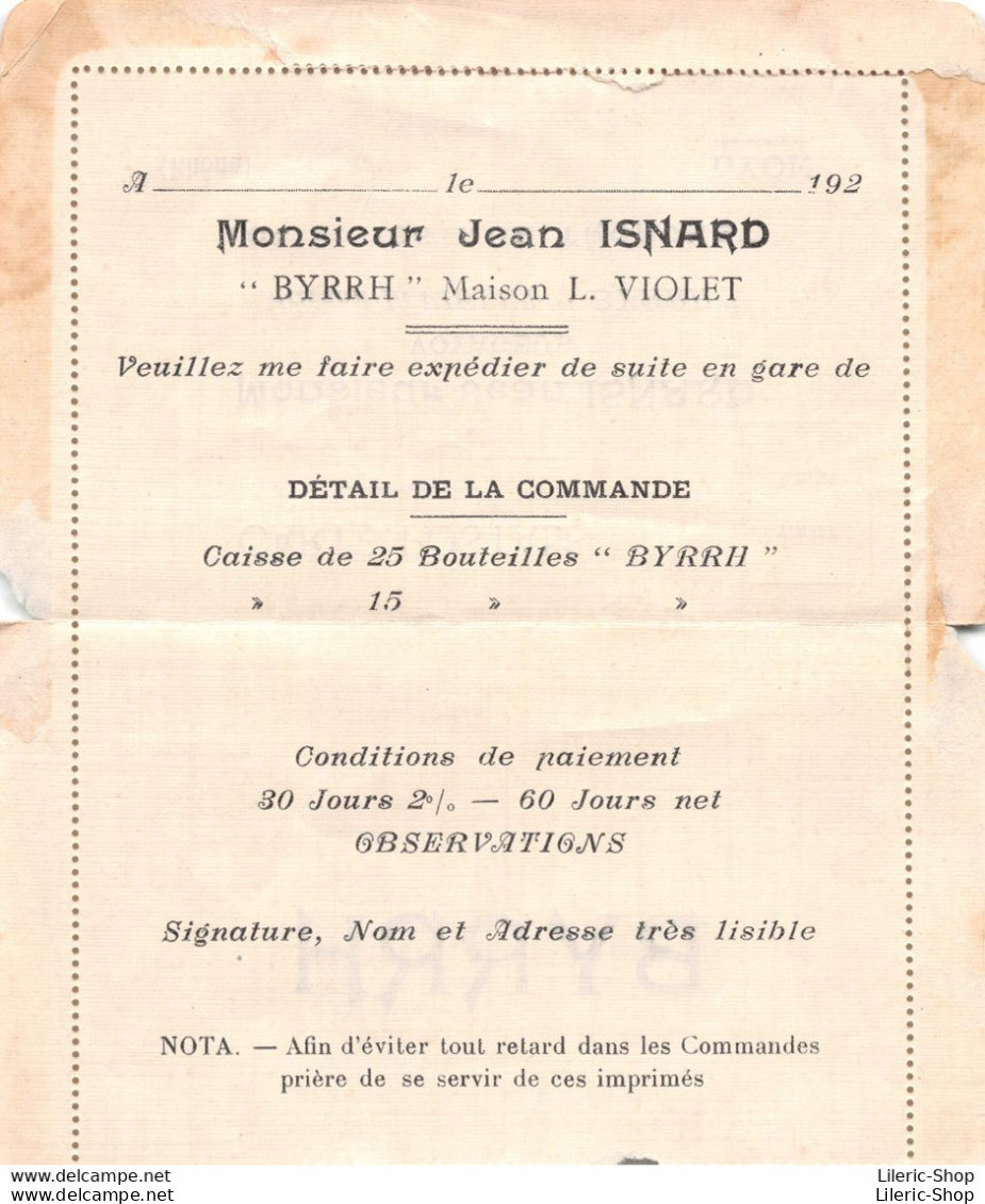 Maison L. VIOLET "BYRRH" Carte Postale De Commande Adressée à Mr Jean ISNARD Voyageur Rue Tronchet LYON - Advertising