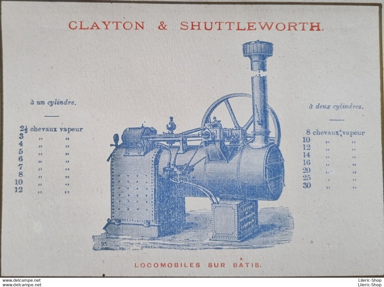 ± 1900 Dépliant publicitaire CLAYTON & SHUTTLEWORTH - Fabricants de locomobiles 12 modèles - Très bon état