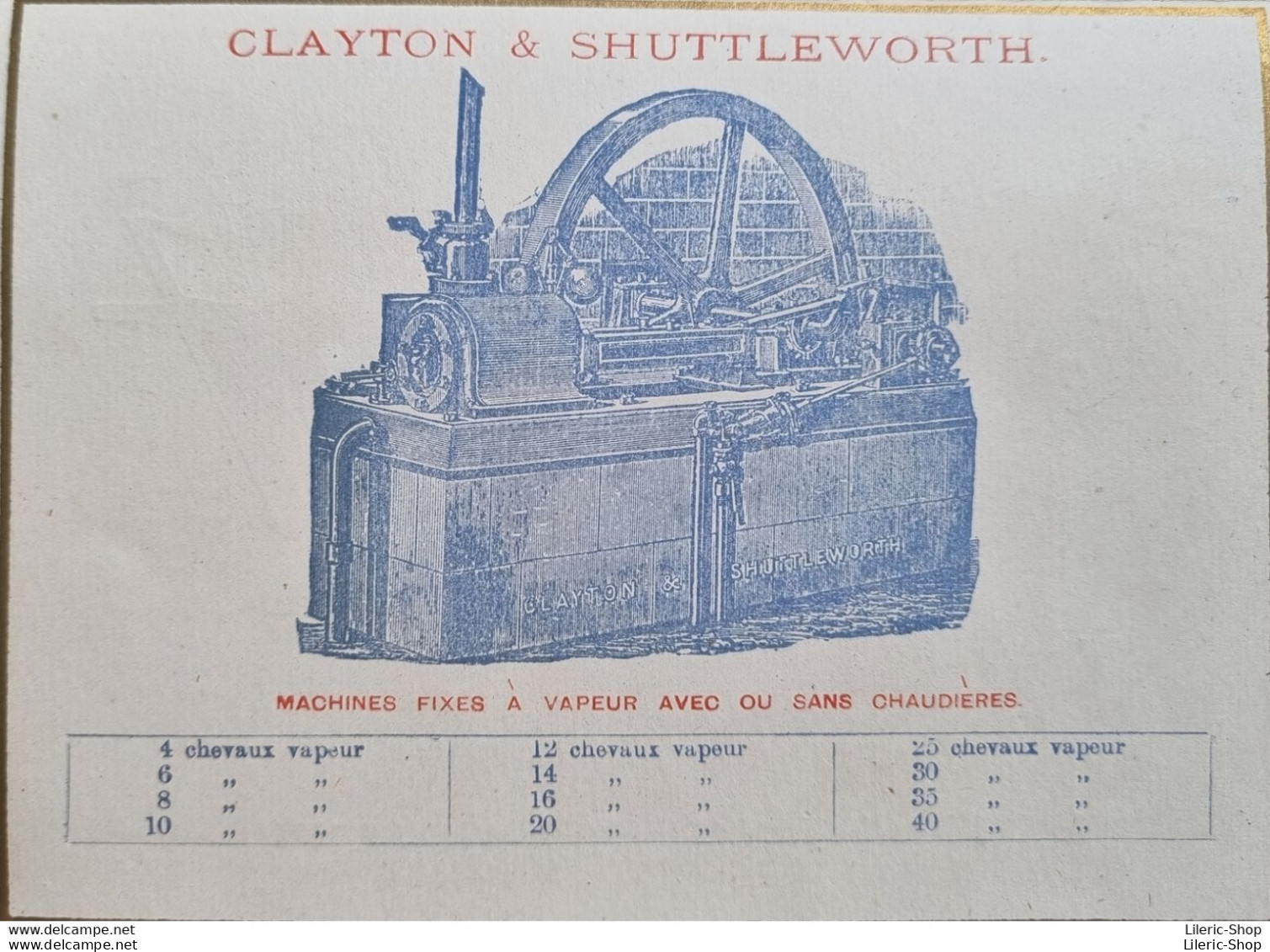 ± 1900 Dépliant publicitaire CLAYTON & SHUTTLEWORTH - Fabricants de locomobiles 12 modèles - Très bon état
