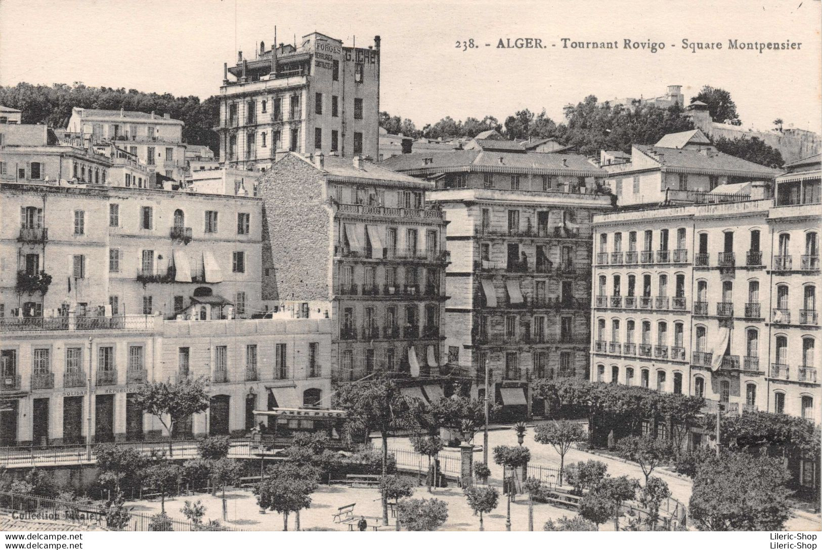 ALGER -Tournant Rovigo - Square Montpensier - Tramway Avec Pub "Amer Picon" Cpa ±1920 ♥♥♥ - Alger