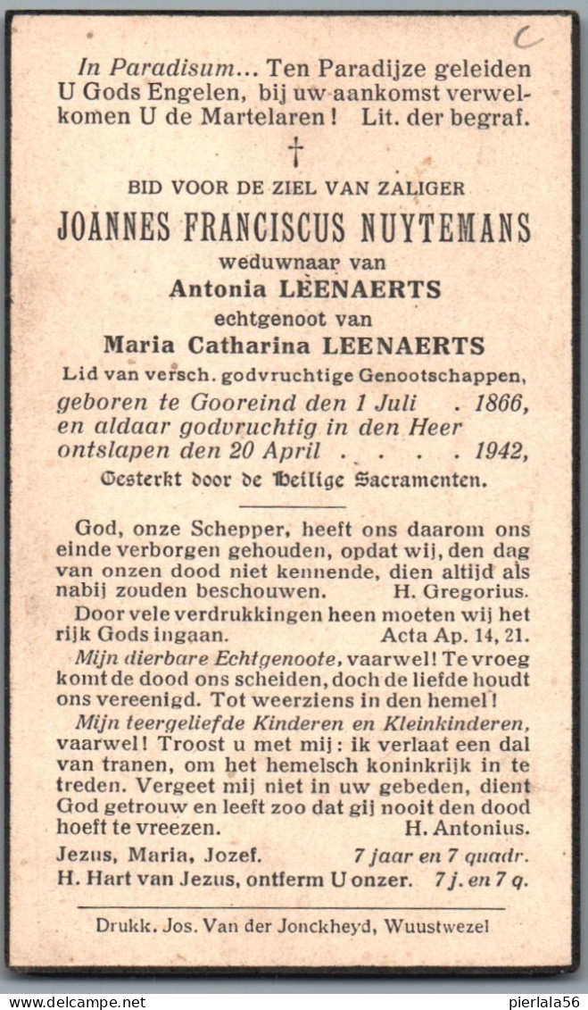 Bidprentje Gooreind - Nuytemans Joannes Franciscus (1866-1942) - Devotion Images