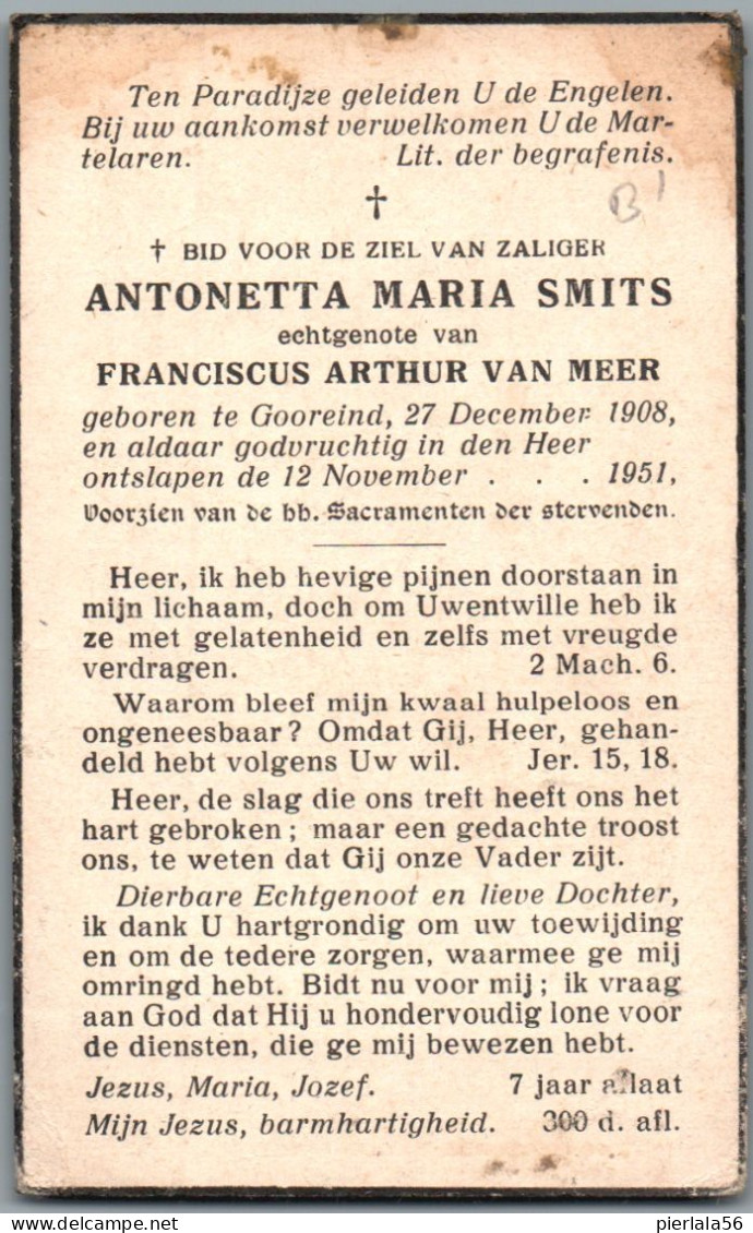 Bidprentje Gooreind - Smits Antonetta Maria (1908-1951) - Devotion Images