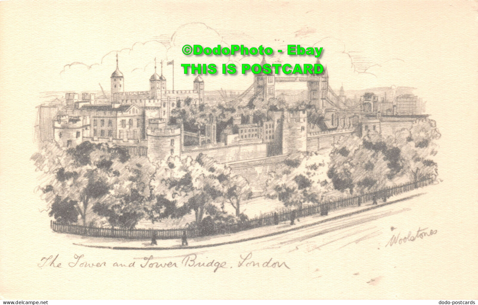 R423818 London. The Tower And Tower Bridge. Woolstone Barton. Milton. Pencil Ske - Autres & Non Classés