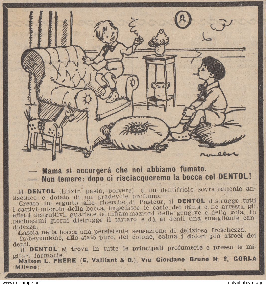 Dentifricio DENTOL - Vignetta - Fanciulli Fumano In Casa - 1923 Pubblicità - Pubblicitari