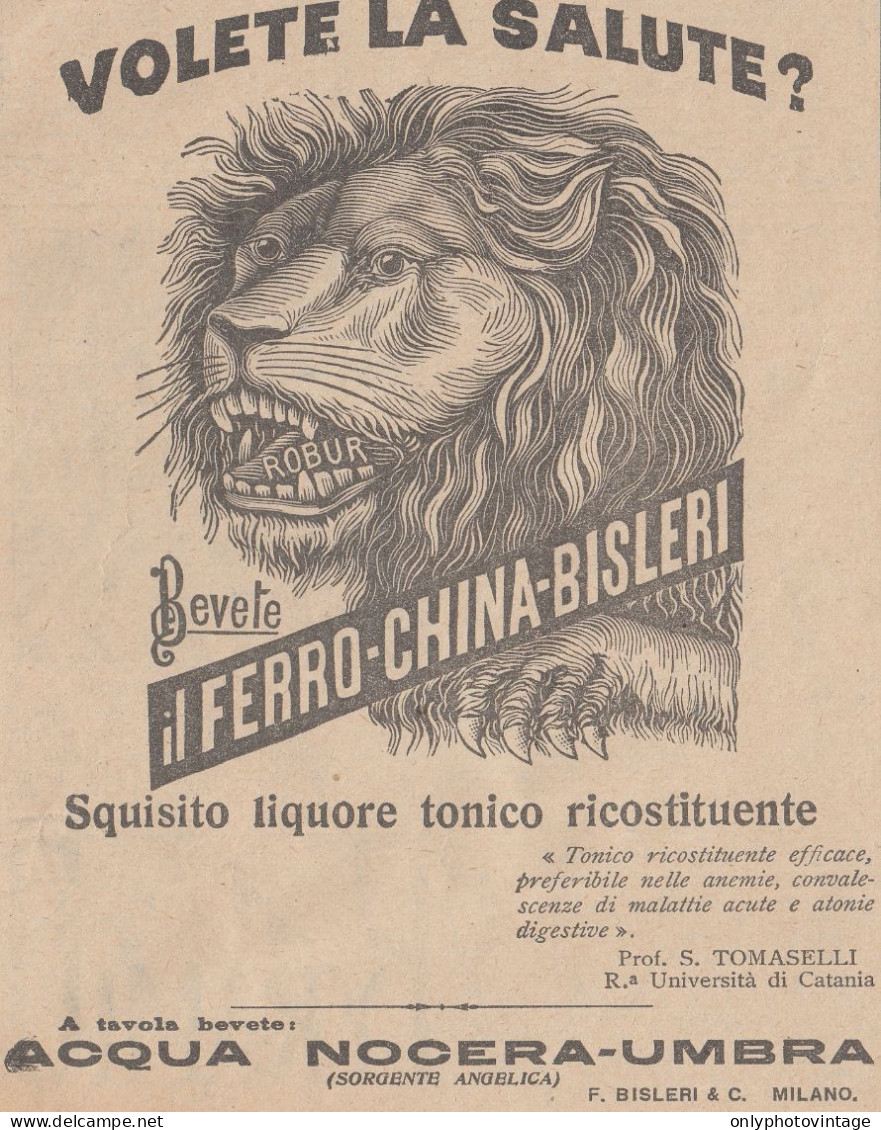Liquore Ferro China Bisleri - Illustrazione Testa Leone - 1926 Pubblicità - Reclame