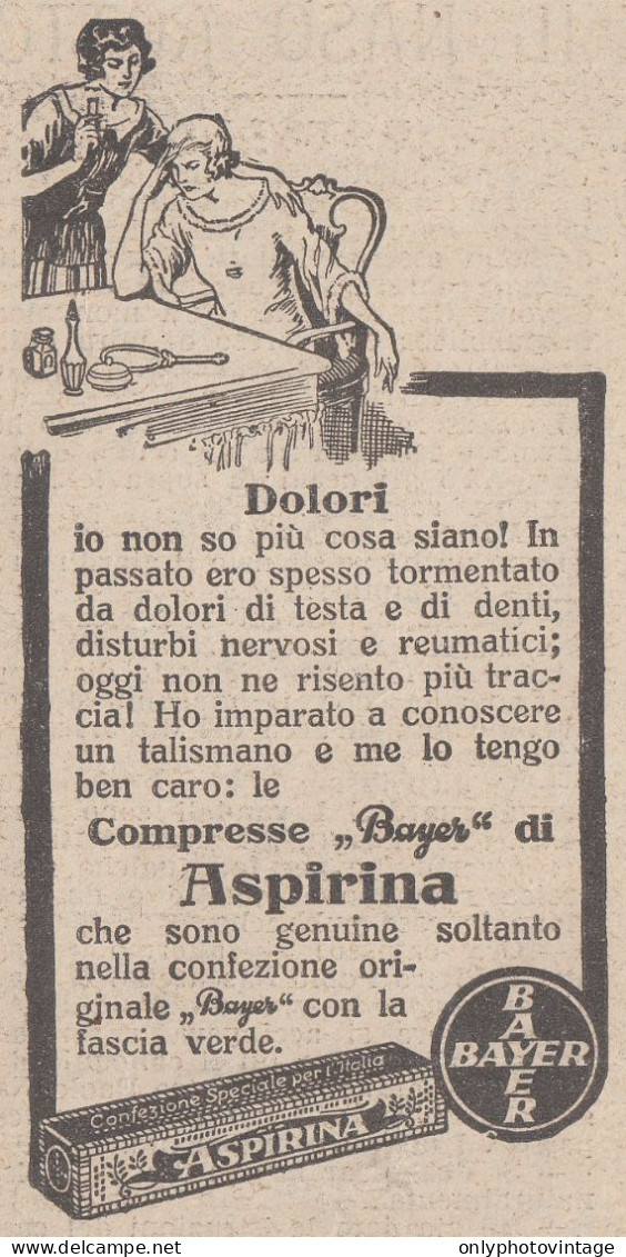 Compresse Bayer Di ASPIRINA - 1926 Pubblicità Epoca - Vintage Advertising - Publicités