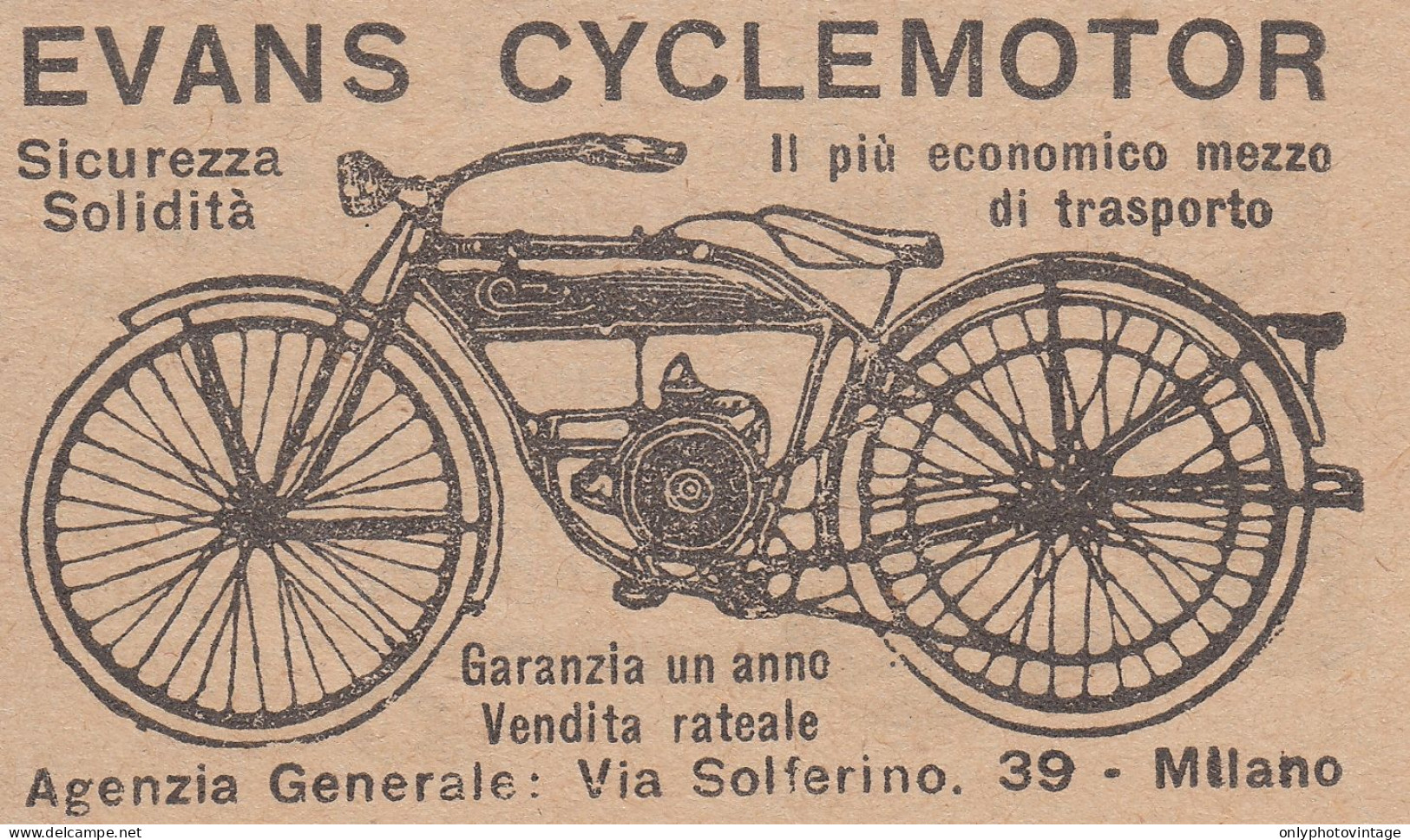 Evans Cyclemotor - 1926 Pubblicità Epoca - Vintage Advertising - Reclame