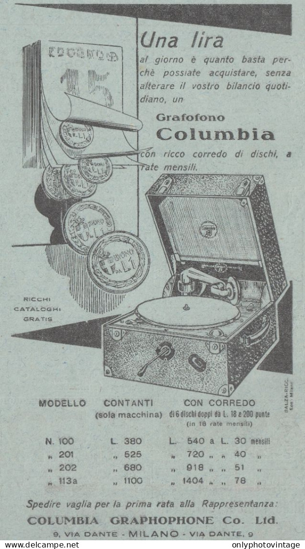 Grafofono COLUMBIA - Soldi - Monete - 1931 Pubblicità Epoca - Vintage Ad - Reclame