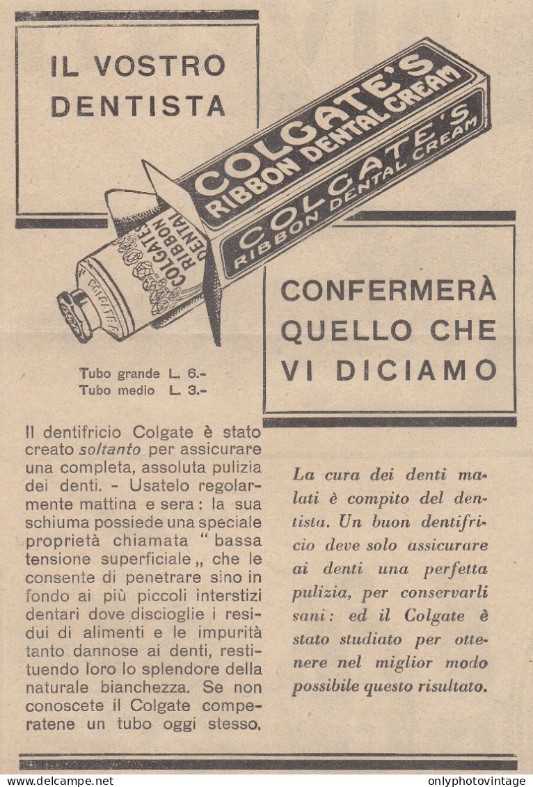 Dentifricio COLGATE - 1931 Pubblicità Epoca - Vintage Advertising - Reclame