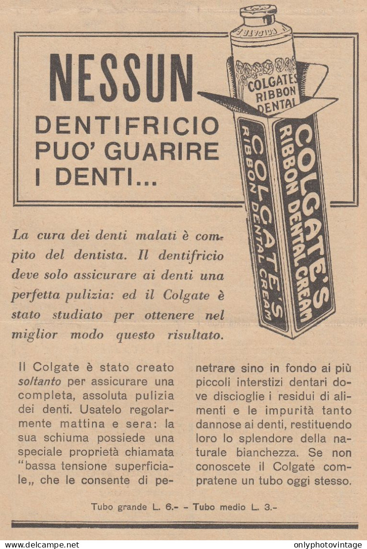 Dentifricio COLGATE - 1931 Pubblicità Epoca - Vintage Advertising - Reclame