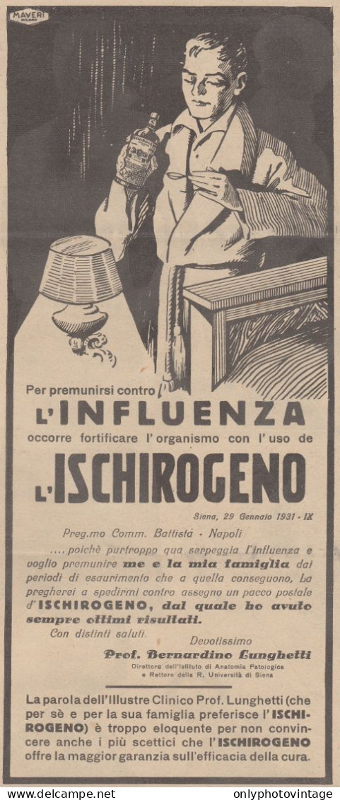 ISCHIROGENO - Prof. Bernardino Lunghetti - 1931 Pubblicità - Vintage Ad - Reclame