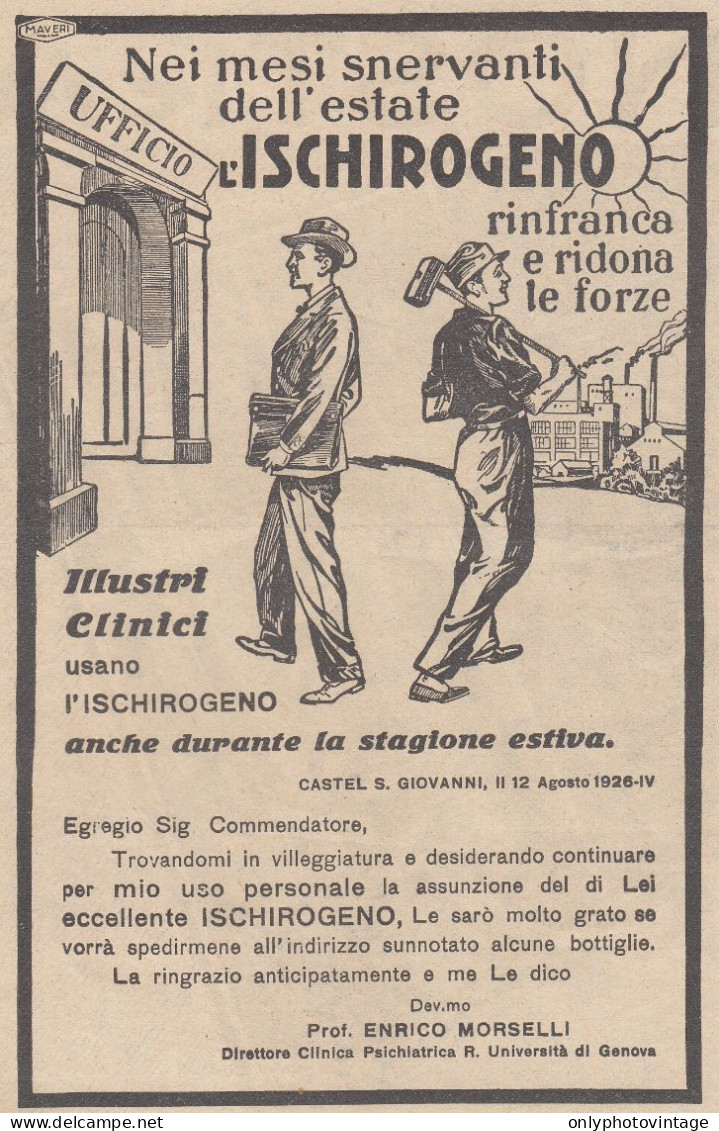 ISCHIROGENO - Prof. Enrico Morselli - 1931 Pubblicità Epoca - Vintage Ad - Reclame