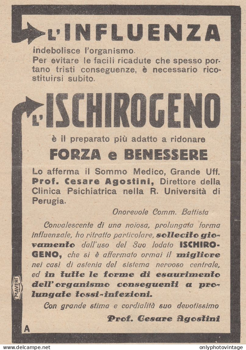 ISCHIROGENO - Prof. Cesare Agostini - 1931 Pubblicità Epoca - Vintage Ad - Publicidad