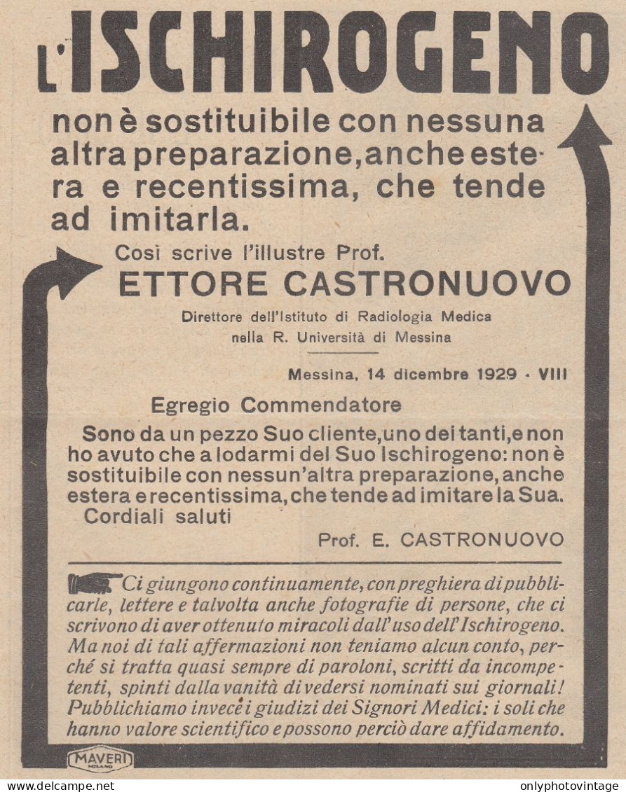 ISCHIROGENO - Prof. Ettore Castronuovo - 1931 Pubblicità - Vintage Ad - Publicidad