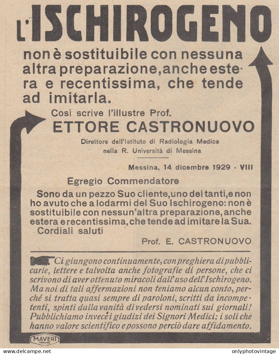 ISCHIROGENO - Prof. Ettore Castronuovo - 1931 Pubblicità - Vintage Ad - Werbung