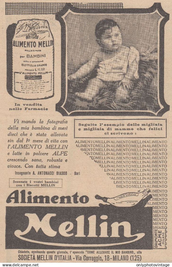 Alimento MELLIN - Figlia Di A. Antonacci Biasco - Bari - 1931 Pubblicità  - Werbung