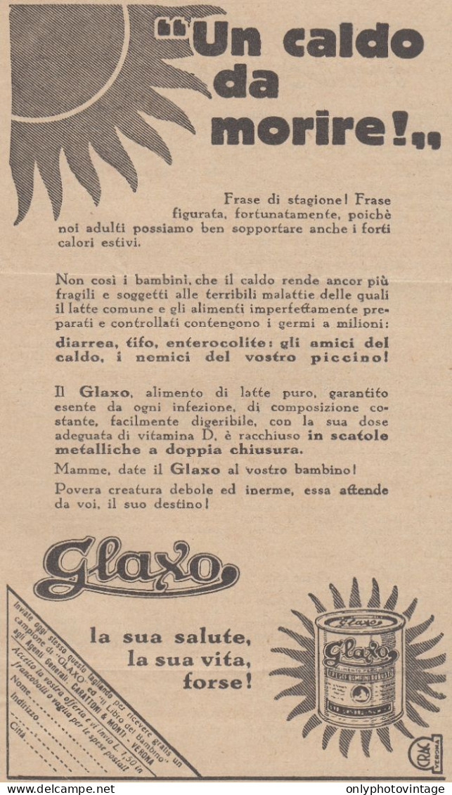 Alimento Di Latte Puro GLAXO - 1931 Pubblicità Epoca - Vintage Advertising - Werbung