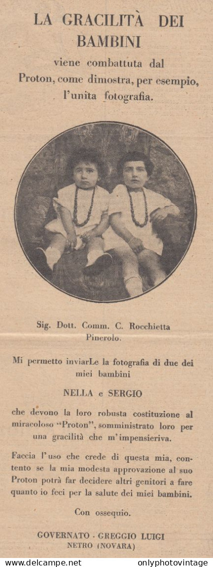 PROTON - Nello E Sergio Governato Greggio Di Netro (BI) - 1930 Pubblicità - Werbung