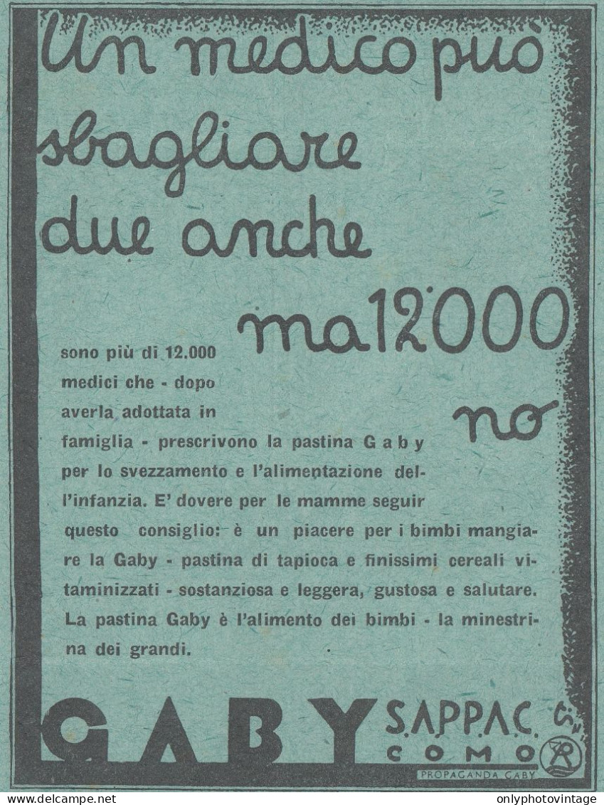 Pastina GABY - 1930 Pubblicità Epoca - Vintage Advertising - Publicidad