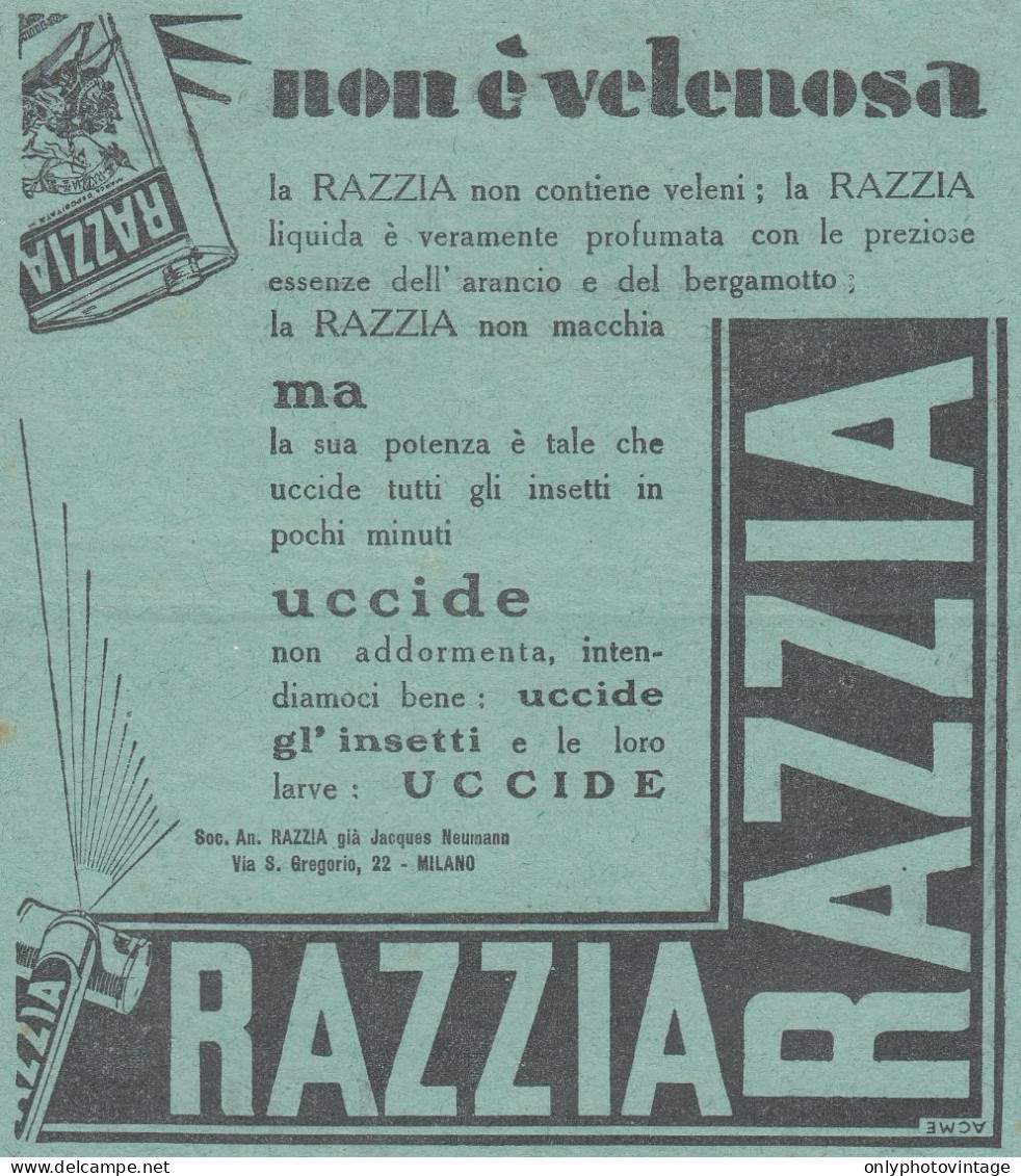 Insetticida RAZZIA - 1930 Pubblicità Epoca - Vintage Advertising - Publicidad