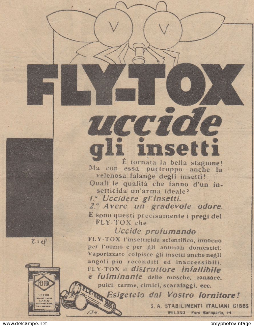 FLY-TOX Uccide Gli Insetti - 1930 Pubblicità Epoca - Vintage Advertising - Reclame