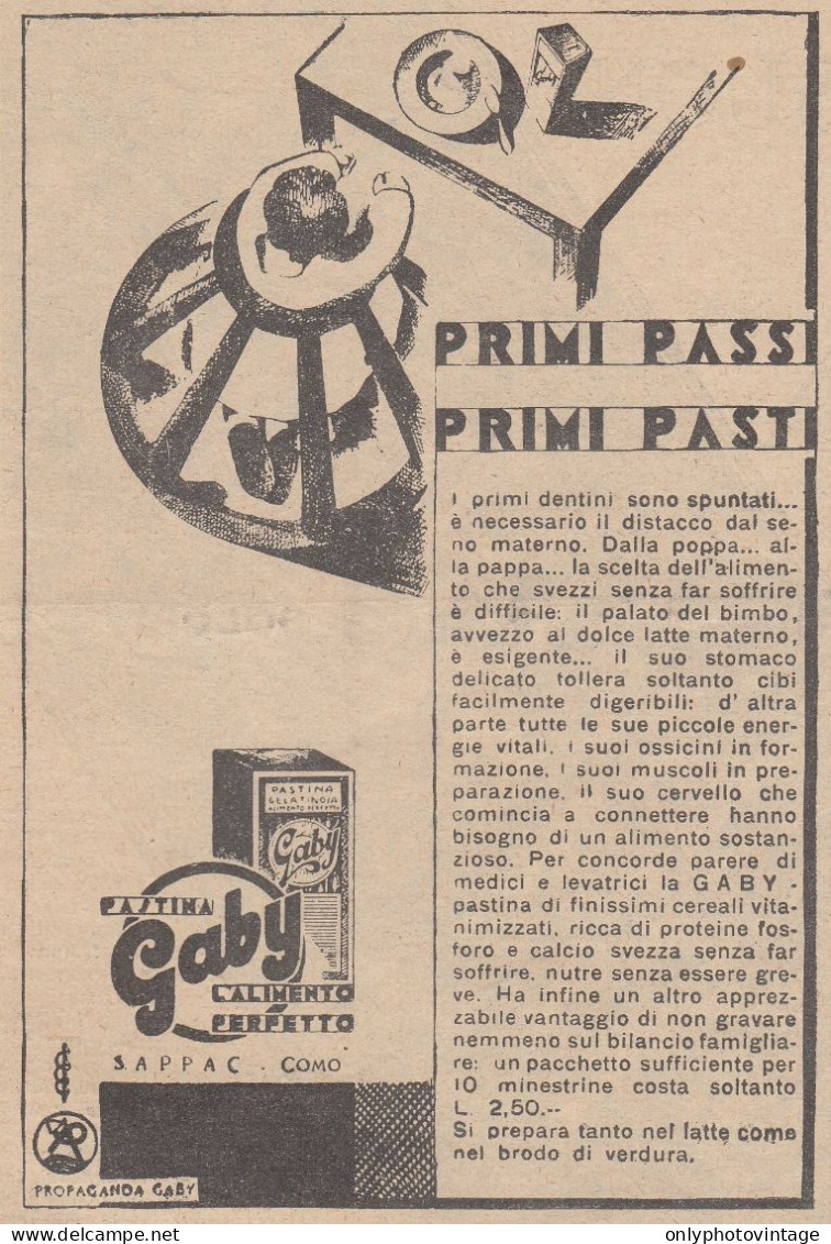 Pastina GABY - 1930 Pubblicità Epoca - Vintage Advertising - Werbung