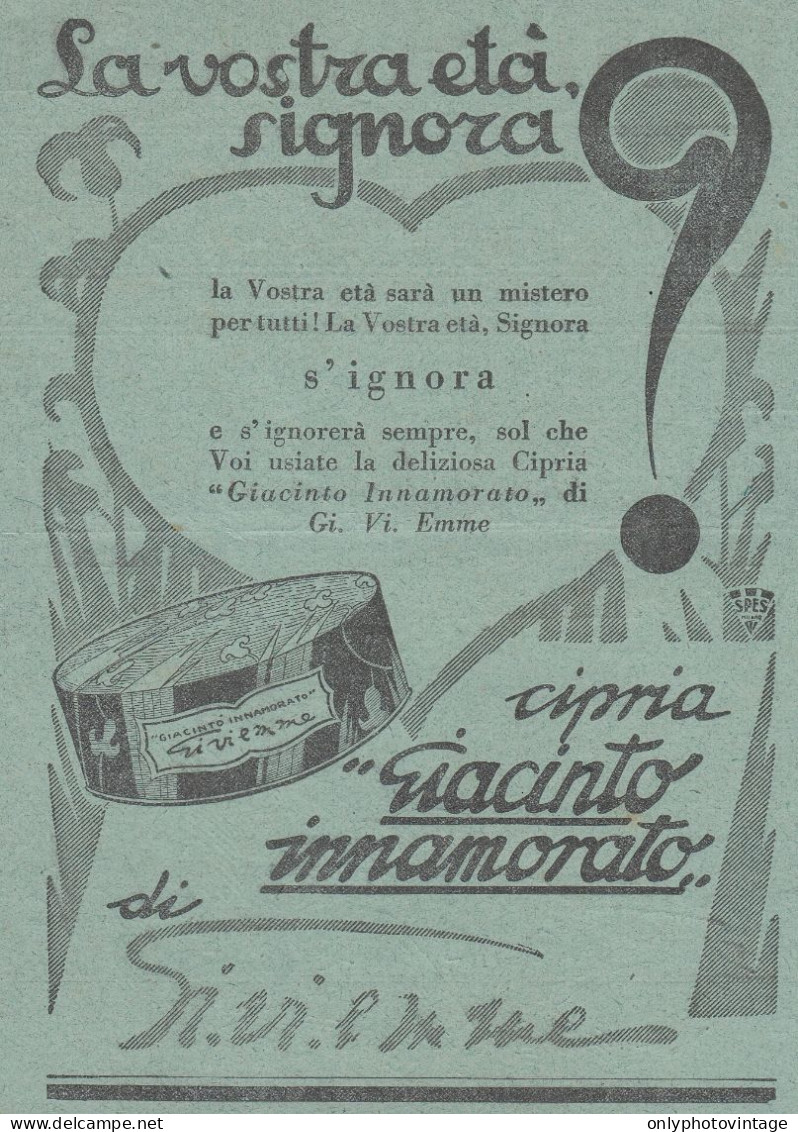 Cipria Giacinto Innamorato Di Gi.vi.emme - 1930 Pubblicità - Vintage Ad - Werbung