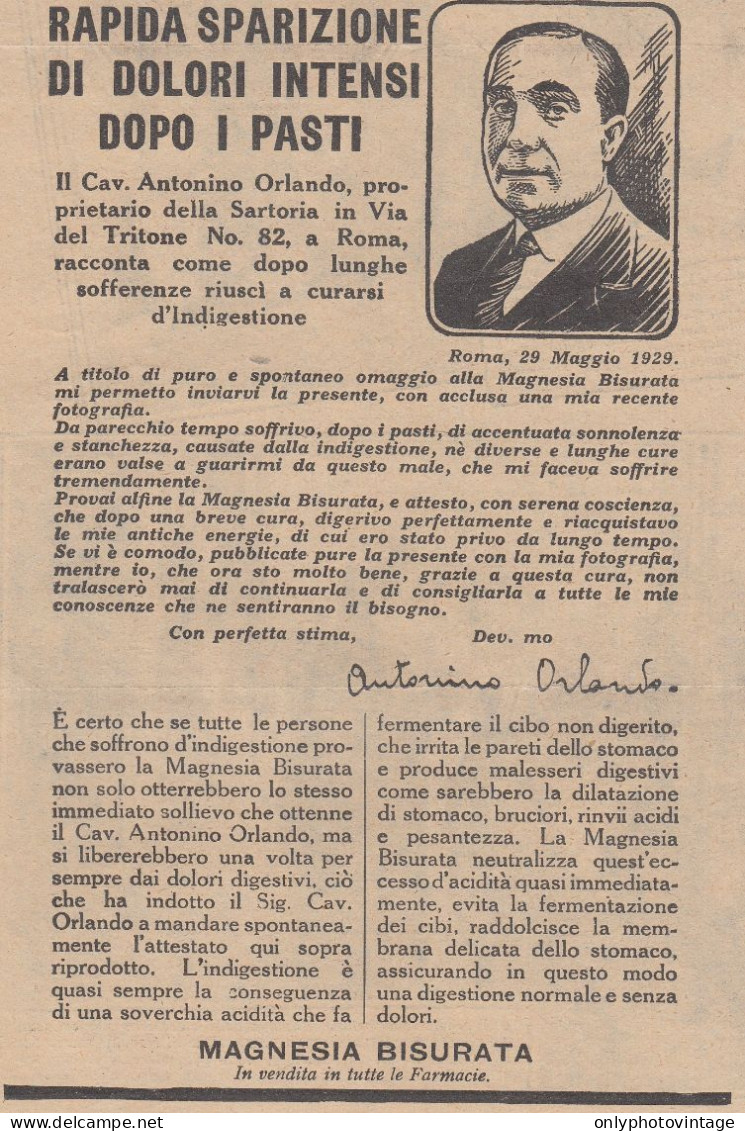 Magnesia Bisurata - Cav. Antonino Orlando Di Roma - 1930 Pubblicità Epoca - Werbung