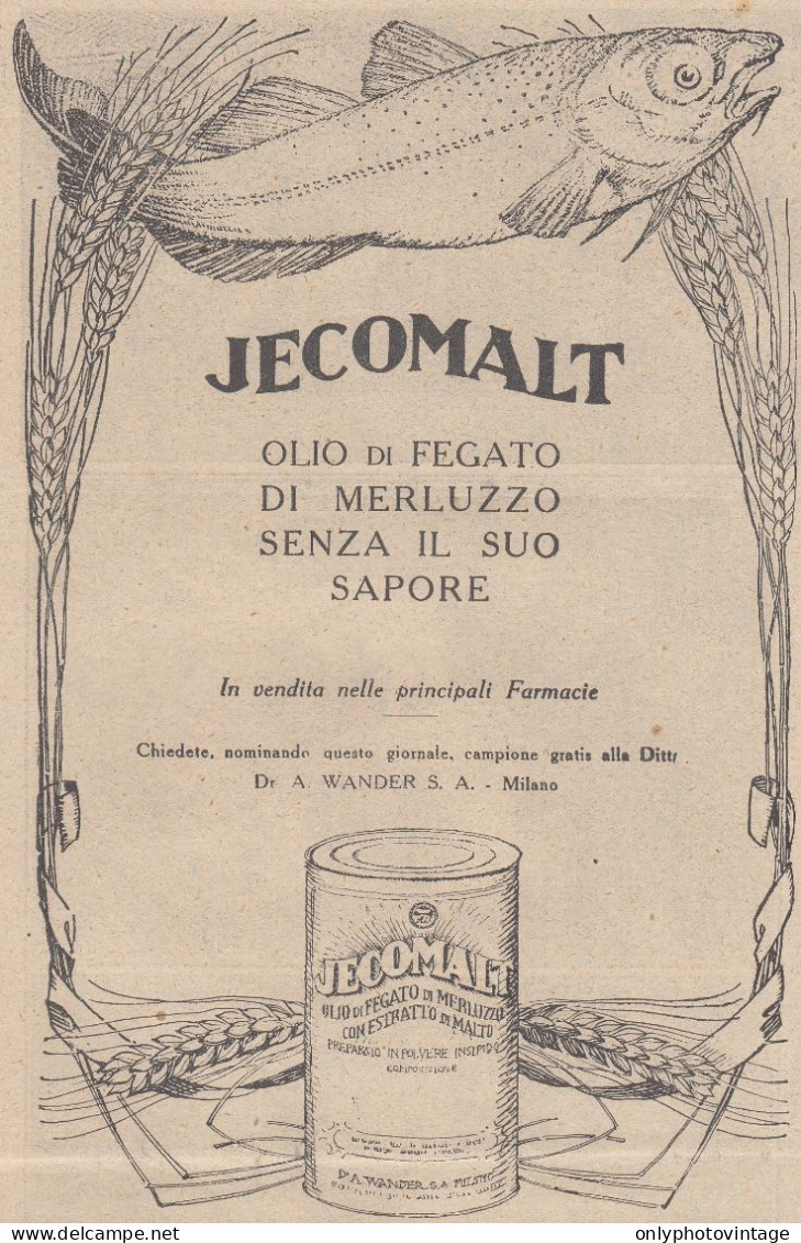 Olio Di Fegato Di Merluzzo JECOMALT - 1930 Pubblicità Epoca - Vintage Ad - Werbung