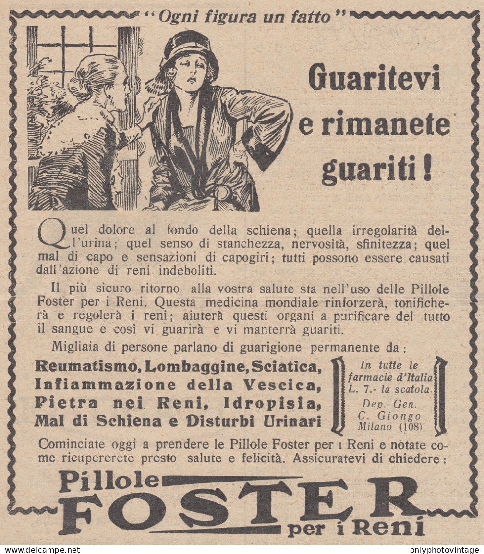 Pillole FOSTER Per I Reni - Figura - 1930 Pubblicità - Vintage Advertising - Werbung