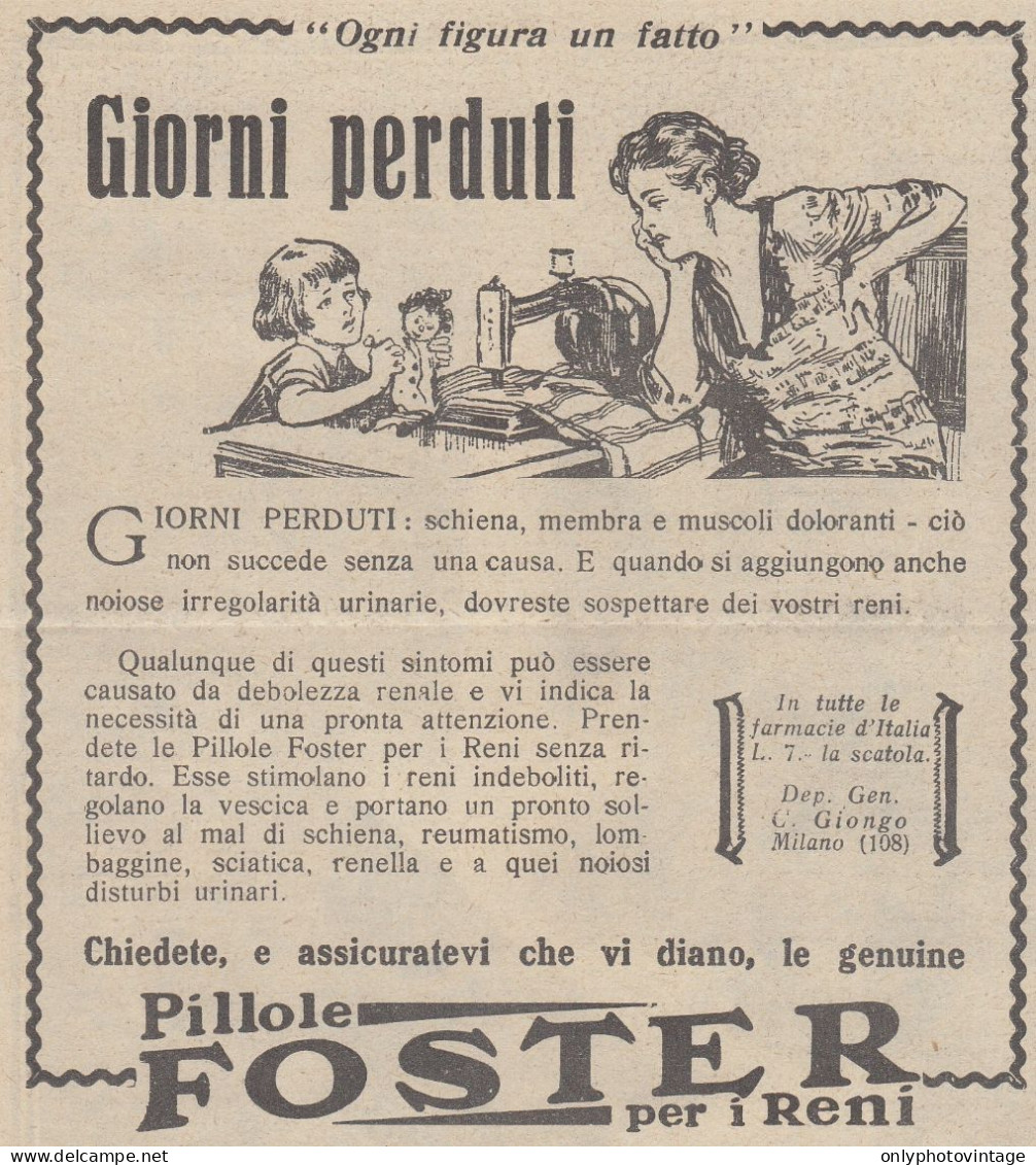 Pillole FOSTER Per I Reni - Figura - 1930 Pubblicità - Vintage Advertising - Werbung