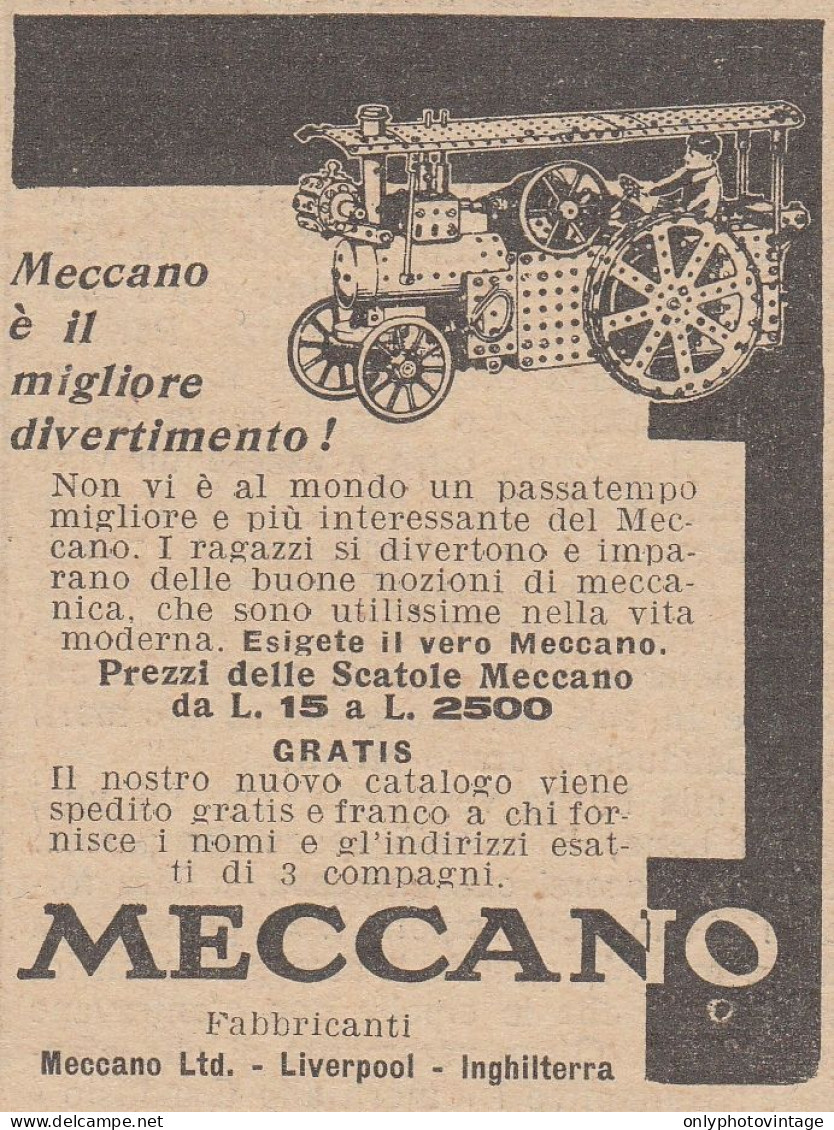 MECCANO è Il Migliore Divertimento - 1930 Pubblicità - Vintage Advertising - Reclame