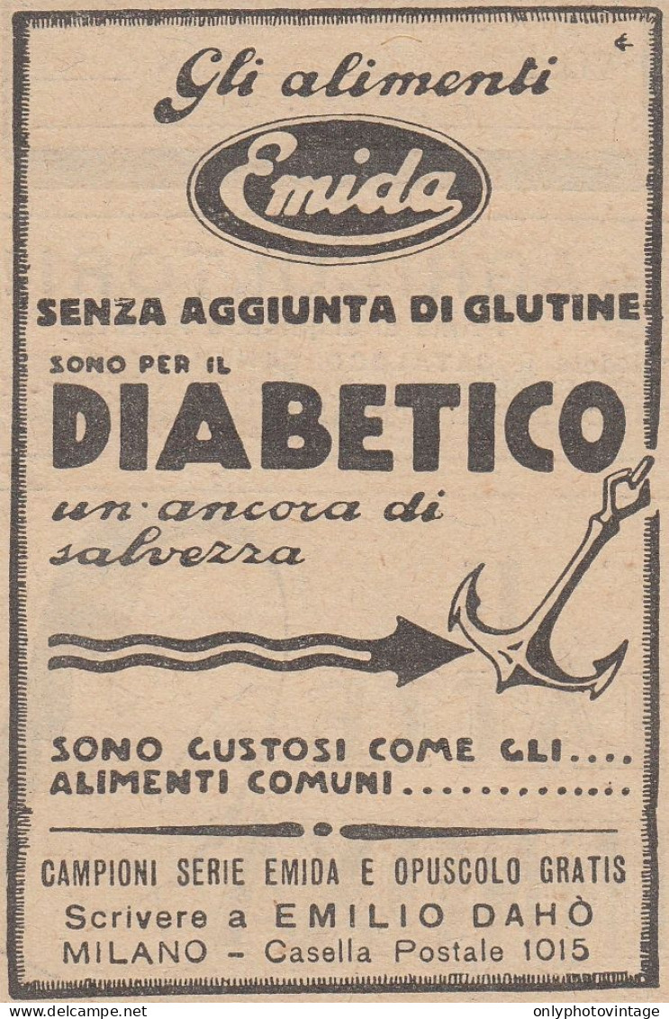 Alimenti Senza Glutine EMIDA - 1930 Pubblicità Epoca - Vintage Advertising - Werbung