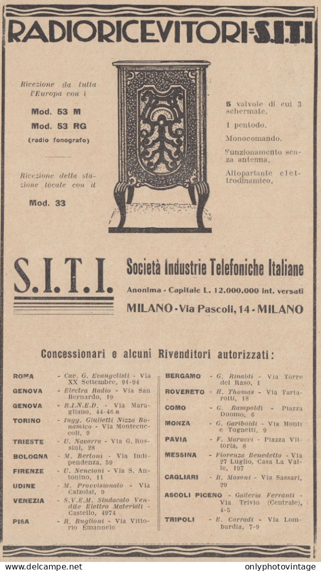 Radioricevitori S.I.T.I. - 1932 Pubblicità Epoca - Vintage Advertising - Reclame