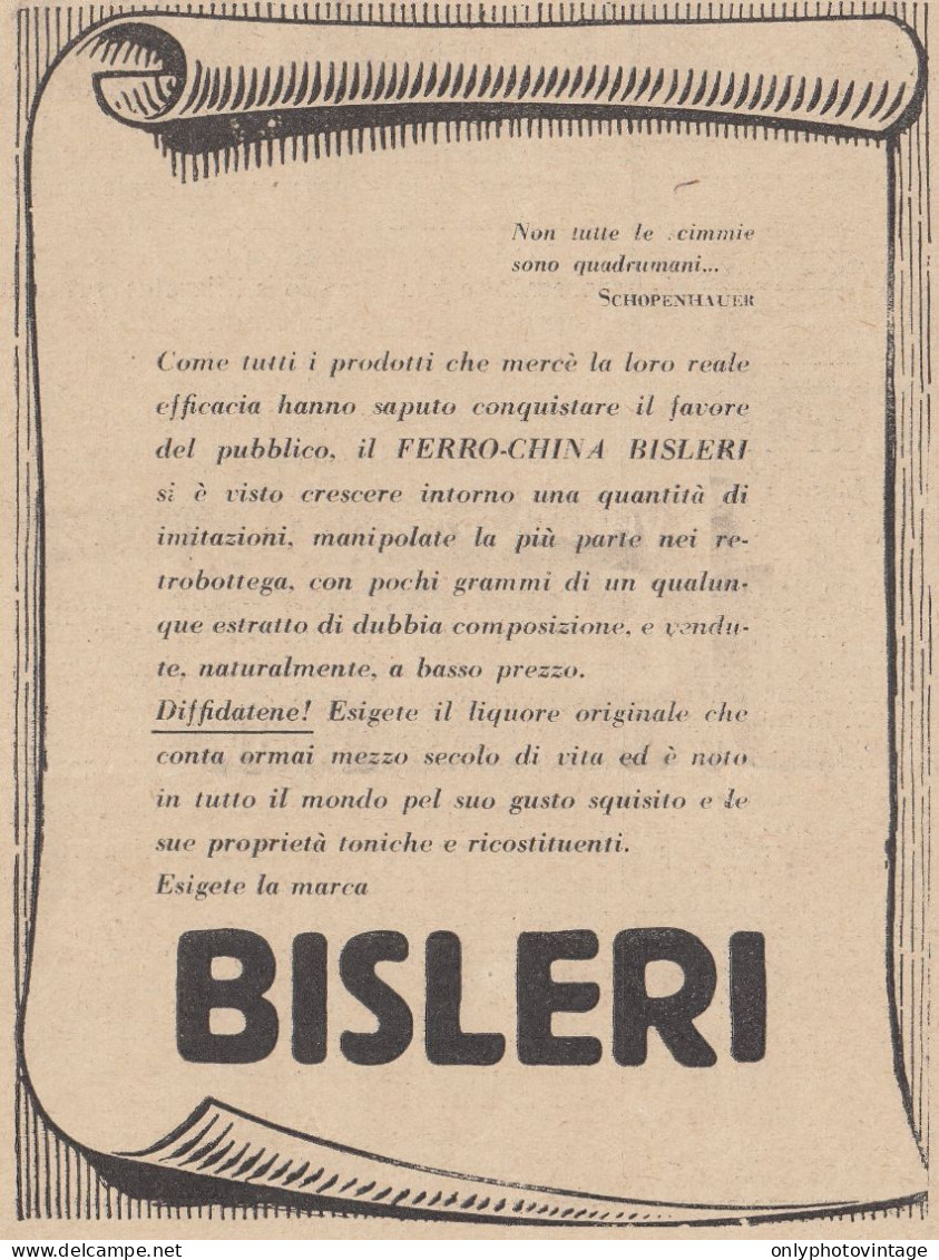 Liquore Ferro China BISLERI - 1932 Pubblicità Epoca - Vintage Advertising - Reclame