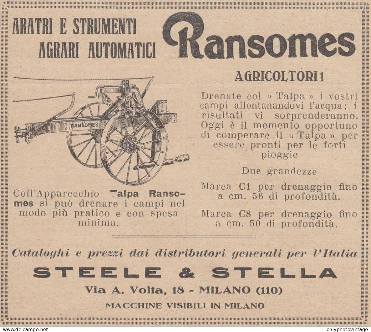 Talpa RANSOMES - 1932 Pubblicità Epoca - Vintage Advertising - Publicités