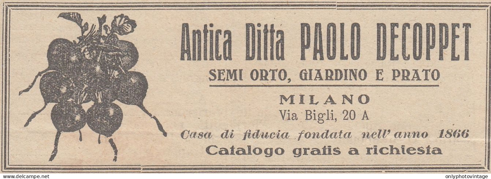 Semi Orto Antica Ditta Paolo Decoppet - 1930 Pubblicità Epoca - Vintage Ad - Publicités