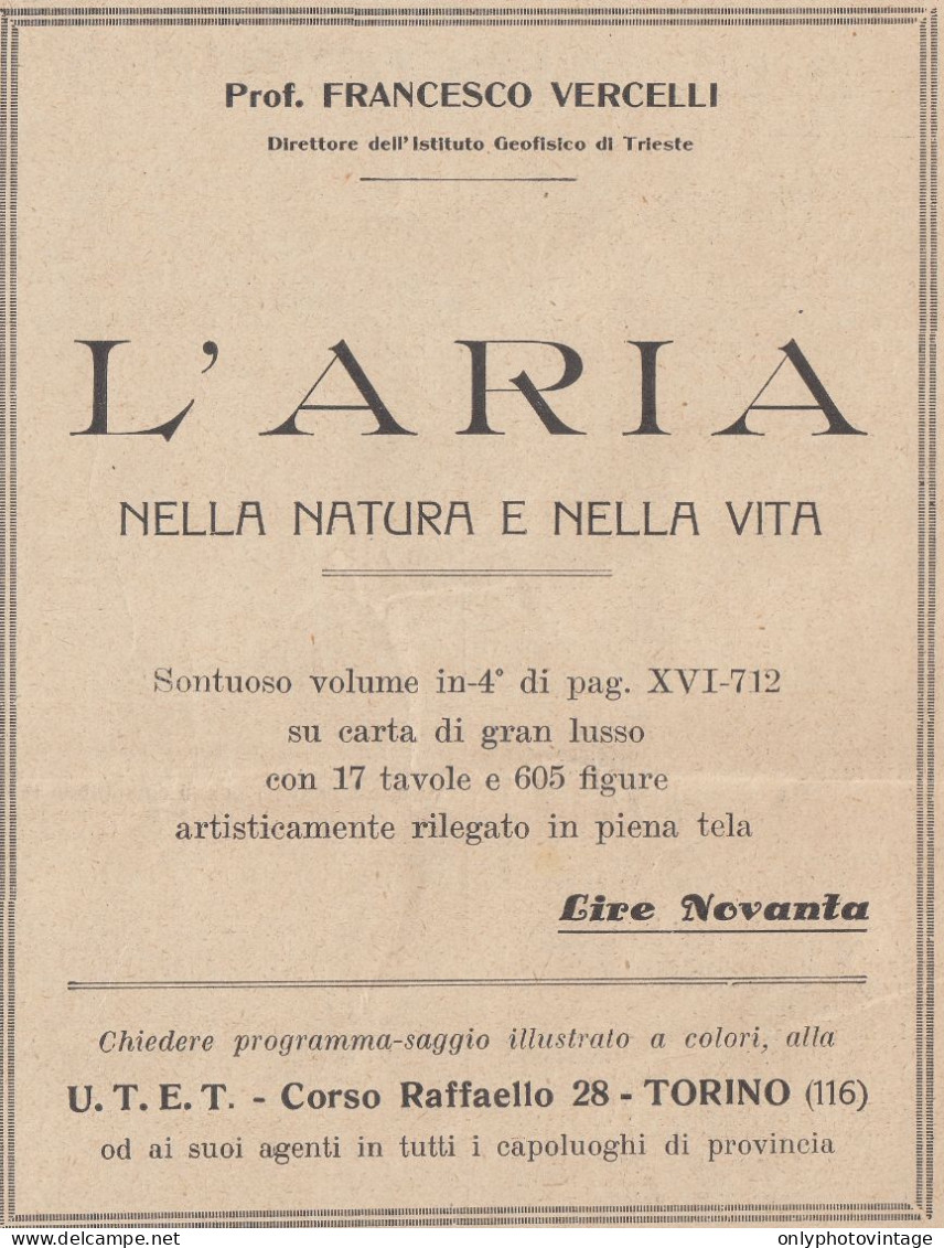 Prof. Vercelli - L'aria Nella Natura E Nella Vita - 1933 Pubblicità Epoca - Publicités