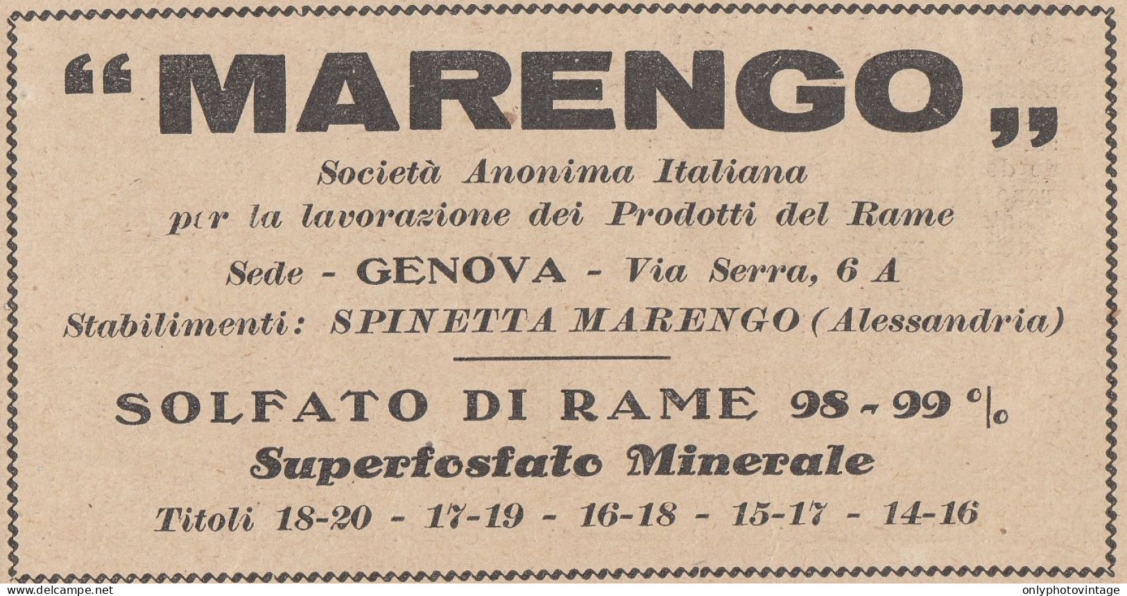 Solfato Di Rame MARENGO - 1930 Pubblicità Epoca - Vintage Advertising - Reclame