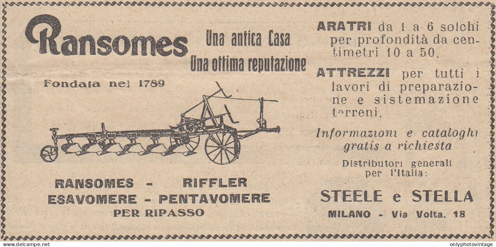 Aratri RANSOMES - 1933 Pubblicità Epoca - Vintage Advertising - Publicités